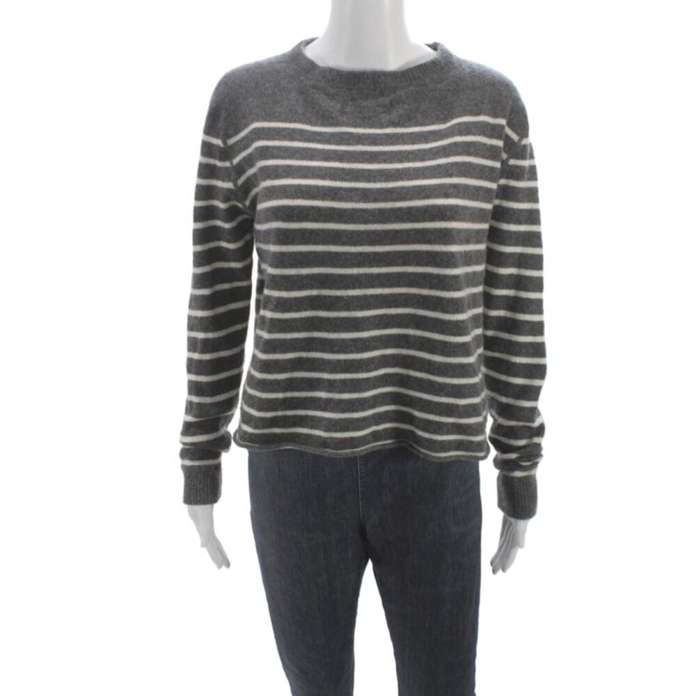 Reformation Unisex Pullover Dark Gray Striped Round Neck Long Sleeve Size XS
